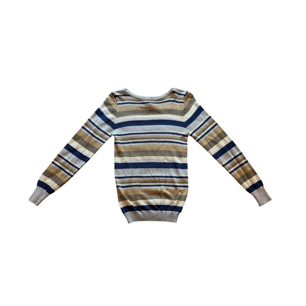 Vintage Jabe Made in Italy Gray Beige Navy Blue Striped Sheer Sweater - Size S